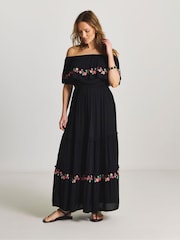 Figleaves Black Embroidered Tiered Bandeau Beach Dress - Image 1 of 4