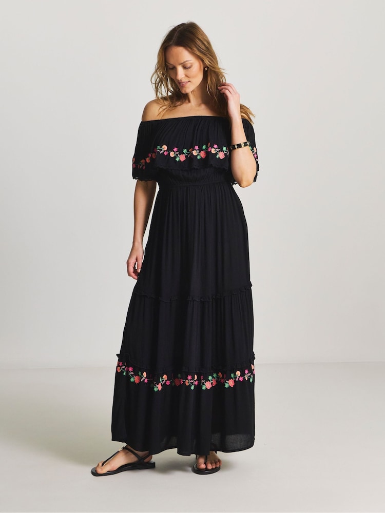 Figleaves Black Embroidered Tiered Bandeau Beach Dress - Image 1 of 4