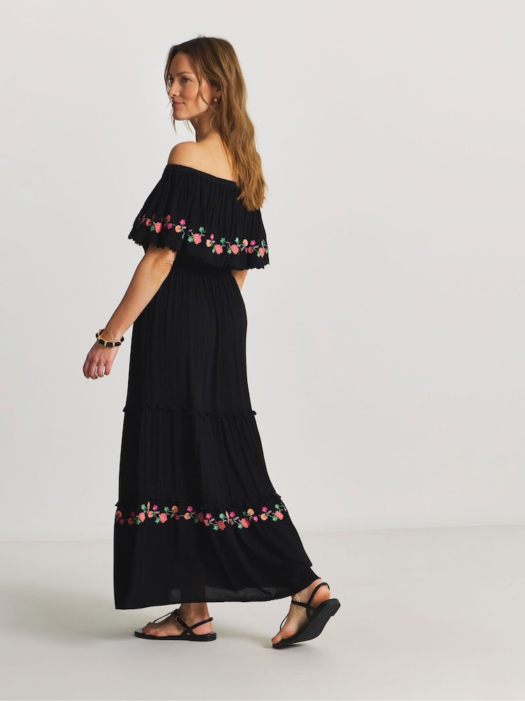 Figleaves Black Embroidered Tiered Bandeau Beach Dress - Image 2 of 4