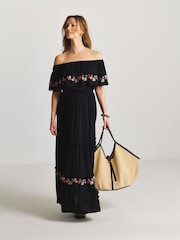 Figleaves Black Embroidered Tiered Bandeau Beach Dress - Image 3 of 4