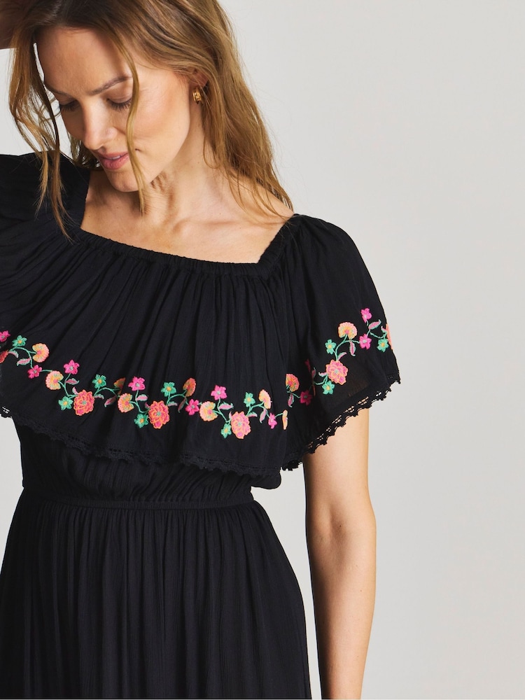 Figleaves Black Embroidered Tiered Bandeau Beach Dress - Image 4 of 4