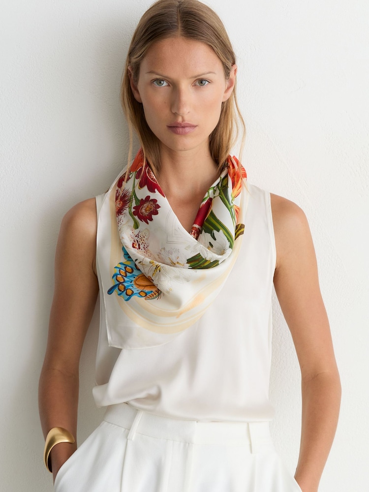 Reiss Multi Florie Reiss | NYBG Silk Floral-Print Square Scarf - Image 1 of 6 Reiss Multi Florie Reiss | NYBG Silk Floral-Print Square Scarf - Image 1 of 6