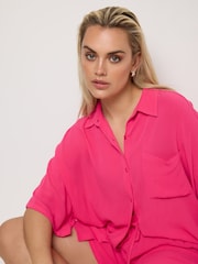 Yours Curve Pink LIMITED COLLECTION Zebra Print Crinkle Shirt - Image 1 of 6