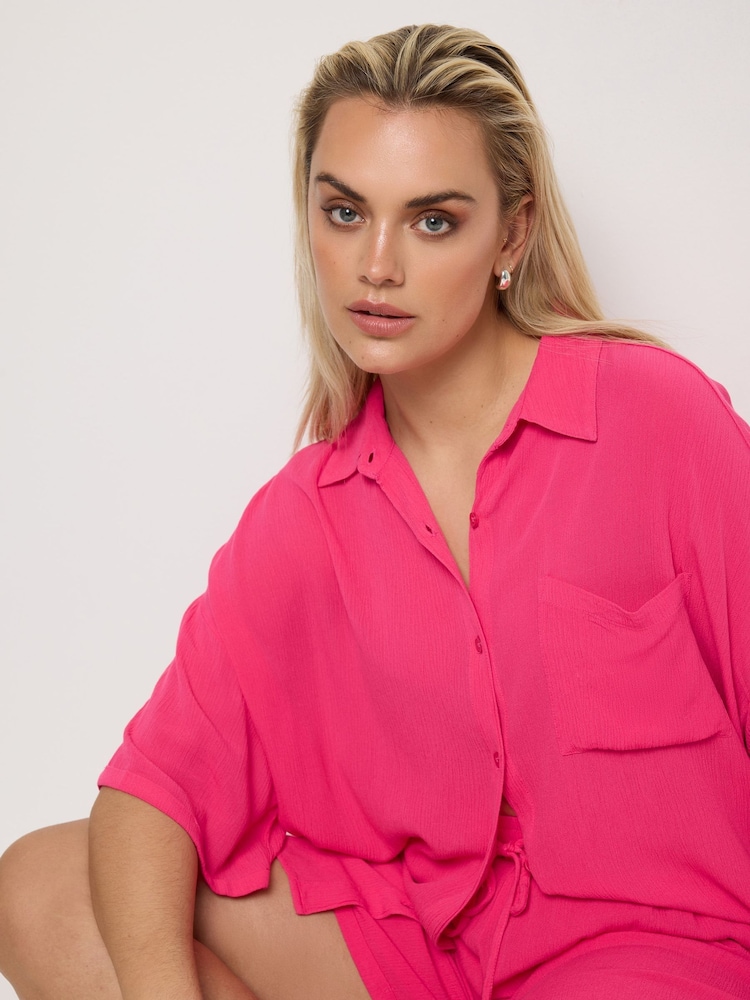 Yours Curve Pink LIMITED COLLECTION Zebra Print Crinkle Shirt - Image 1 of 6