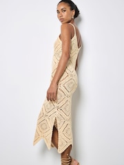 Apricot Hand Knit Crochet Midi Dress - Image 1 of 5
