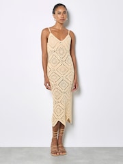 Apricot Hand Knit Crochet Midi Dress - Image 2 of 5