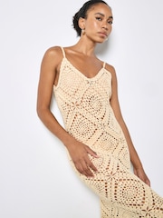 Apricot Hand Knit Crochet Midi Dress - Image 4 of 5