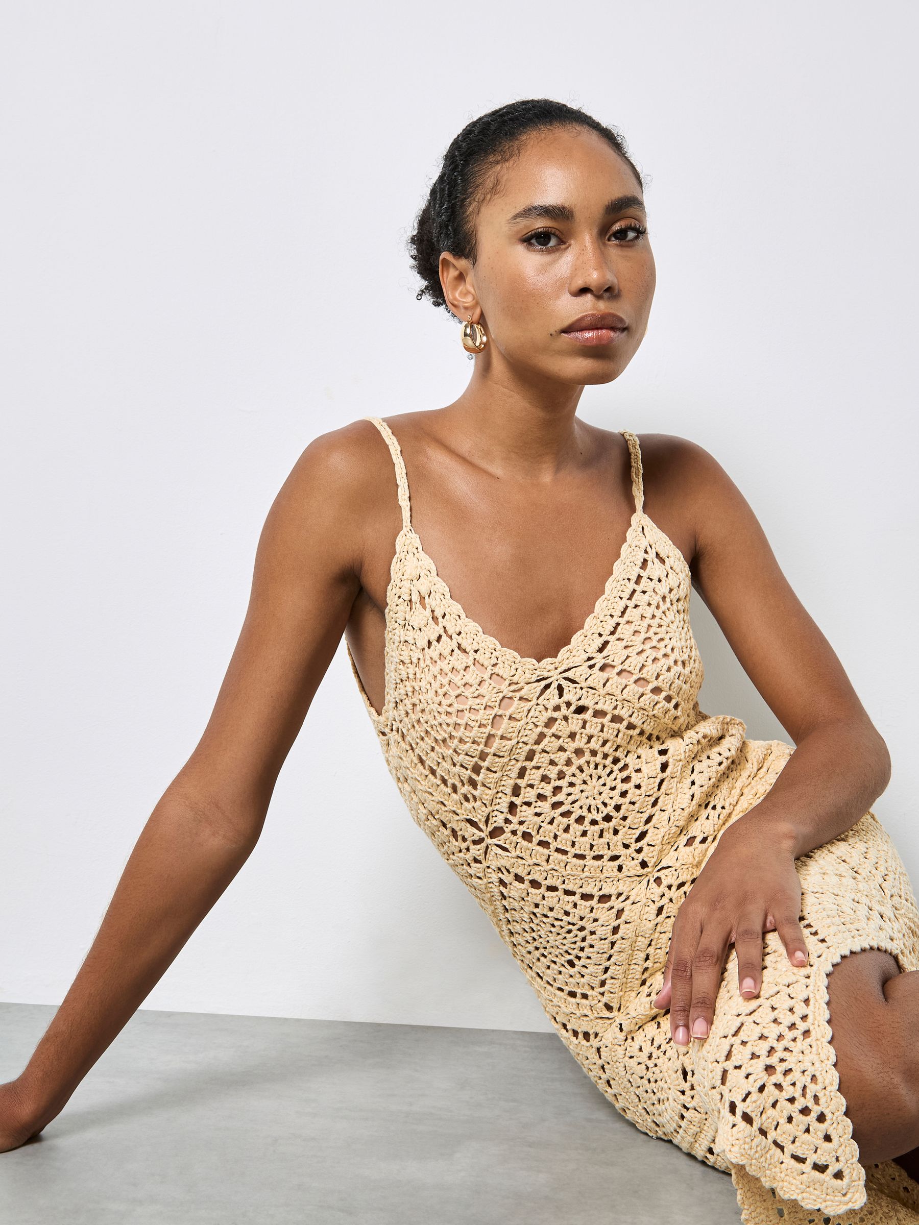 Buy Apricot Natural Hand Knit Crochet Midi Dress from the Next UK