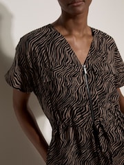 Apricot Black Zebra Print Zip-Down Mini Dress - Image 4 of 4