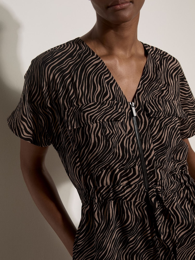 Apricot Black Zebra Print Zip-Down Mini Dress - Image 4 of 4