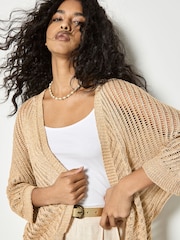 Apricot Yellow Gold Shimmer Open Knit Cardigan - Image 1 of 4