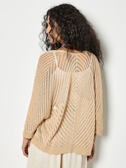 Apricot Yellow Gold Shimmer Open Knit Cardigan - Image 2 of 4