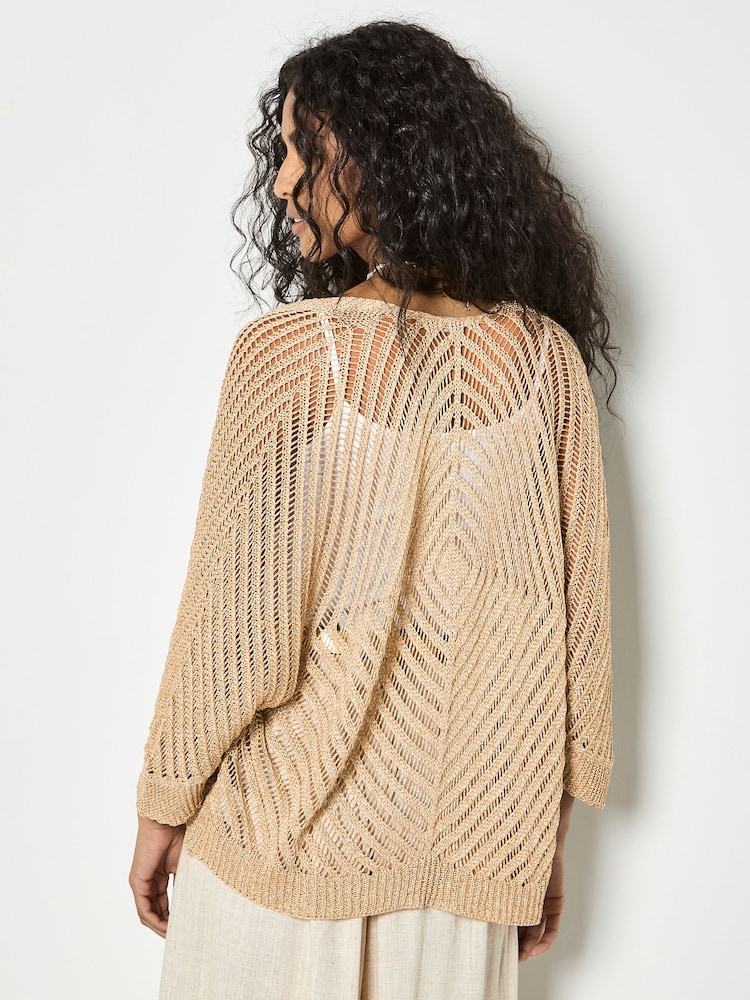 Apricot Yellow Gold Shimmer Open Knit Cardigan - Image 2 of 4