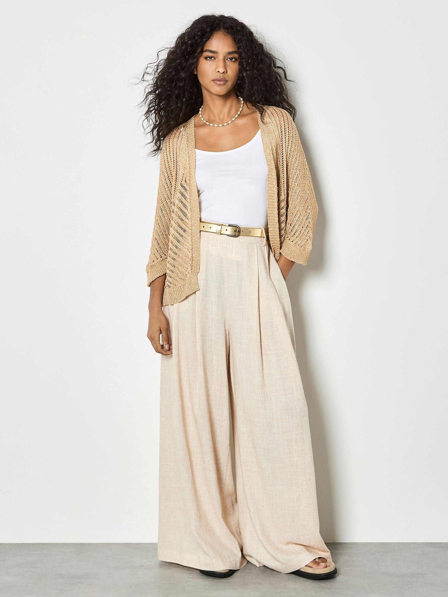 Buy Apricot Yellow Gold Shimmer Open Knit Cardigan from the Next
