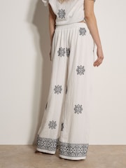 Apricot White Paisley Embroidered Wide Leg Trousers - Image 4 of 5