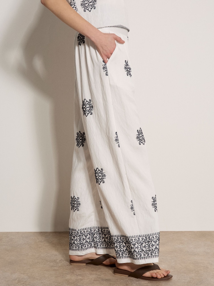 Apricot White Paisley Embroidered Wide Leg Trousers - Image 5 of 5