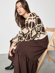 Apricot Natural Crochet Diamonds Cropped Jumper - Image 1 of 4