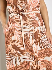 Apricot Brown Leaf Shirt Midi Dress - Image 4 of 4