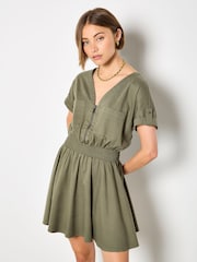Apricot Green Zip Detail Skater Mini Dress - Image 1 of 4