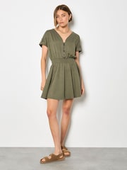Apricot Green Zip Detail Skater Mini Dress - Image 2 of 4