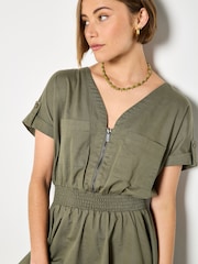 Apricot Green Zip Detail Skater Mini Dress - Image 3 of 4