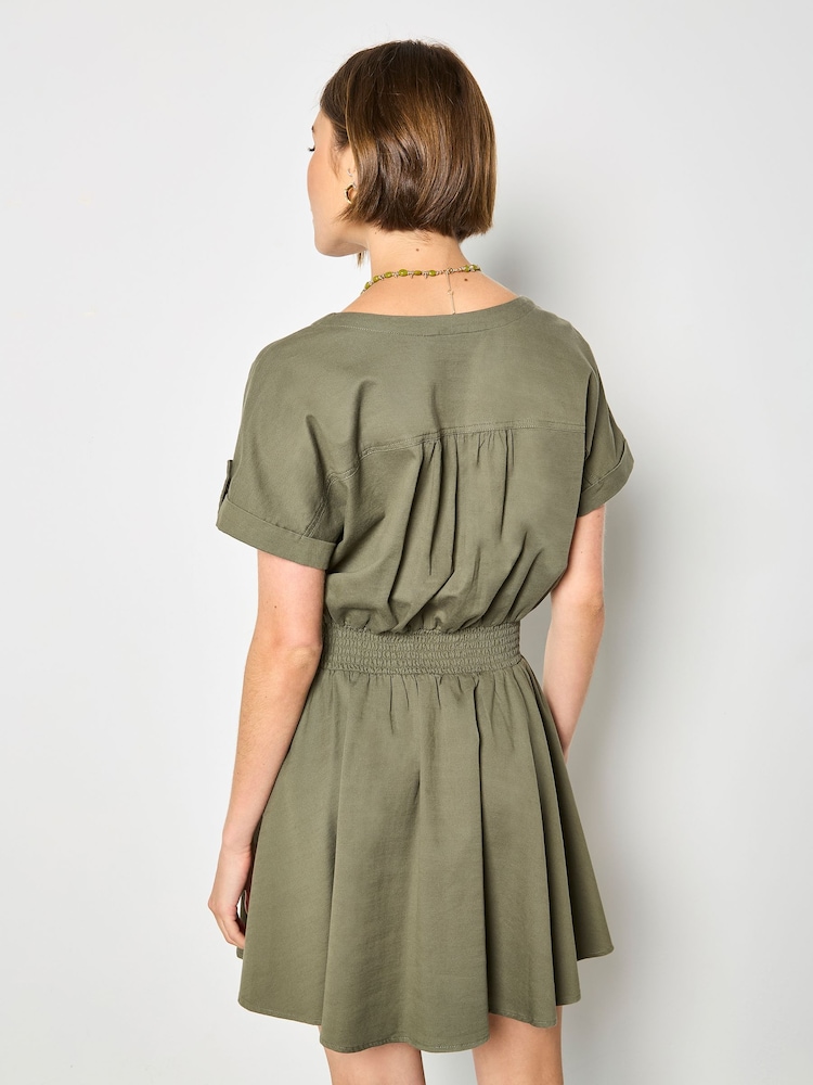 Apricot Green Zip Detail Skater Mini Dress - Image 4 of 4