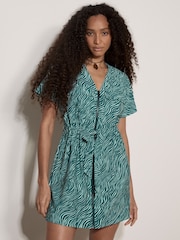 Blau - Apricot Zebra Print Zip-Down Mini Dress - Bild 3 von 4