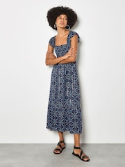 Apricot Blue Folk Floral Metallic Midi Dress - Image 2 of 5