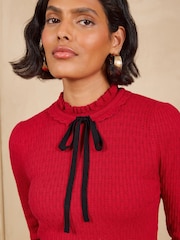 Rojo - Love & Roses Frilled High Neck Tie Detail Long Sleeve Knitted Top - Imagen 2 de 5