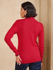 Rojo - Love & Roses Frilled High Neck Tie Detail Long Sleeve Knitted Top - Imagen 4 de 5