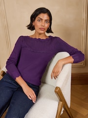 Love & Roses Purple Scalloped Boat Neck Long Sleeve Knitted Jumper - Image 3 of 4