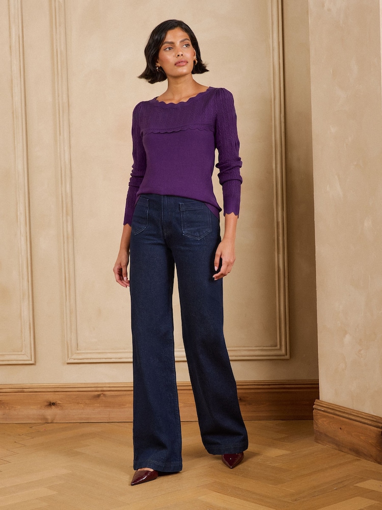Love & Roses Purple Scalloped Boat Neck Long Sleeve Knitted Jumper - Image 4 of 4 Love & Roses Purple Scalloped Boat Neck Long Sleeve Knitted Jumper - Image 4 of 4