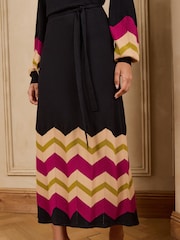 Love & Roses Black Petite Wrap Front Zig Zag Striped Knitted Midi Dress - Image 3 of 5