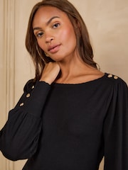 Love & Roses Black Satin Woven Mix Boat Neck Knitted Midi Dress - Image 2 of 5