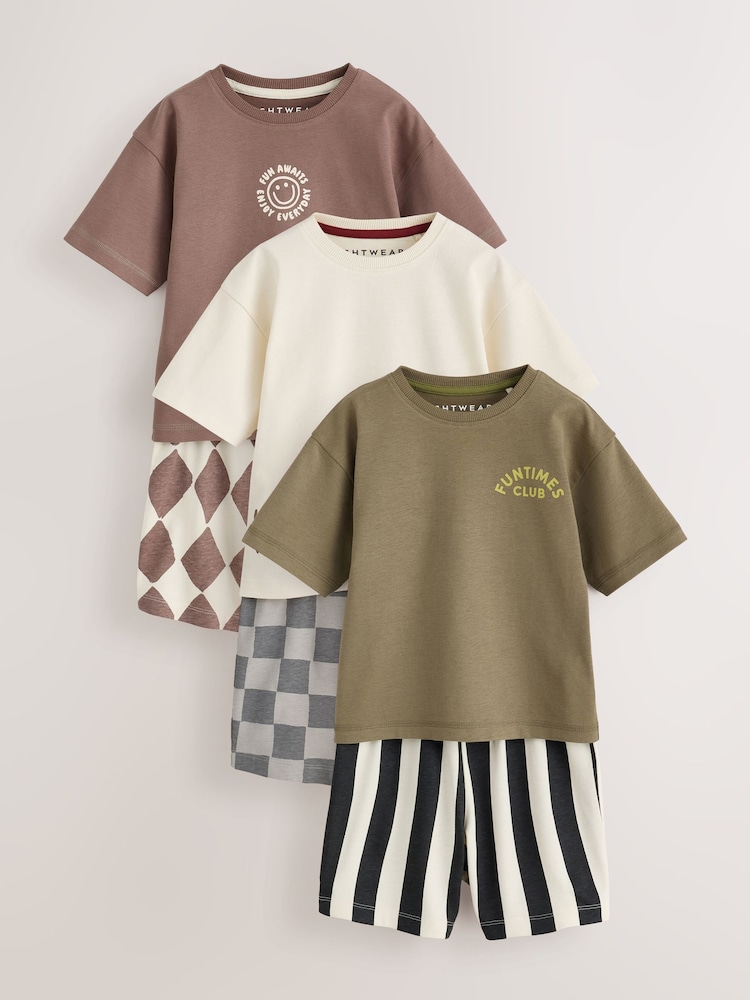 Khaki/Grey/Maroon Shorts Pyjamas 3 Pack (9mths-12yrs) - Image 1 of 9 Khaki/Grey/Maroon Shorts Pyjamas 3 Pack (9mths-12yrs) - Image 1 of 9