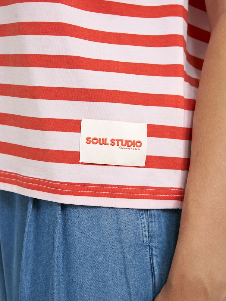 Smith & Soul Red Striped Oversized T-Shirt - Image 5 of 5