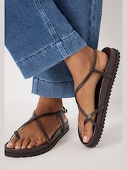 Hush Red Theo Leather Strappy Sandals - Image 1 of 5