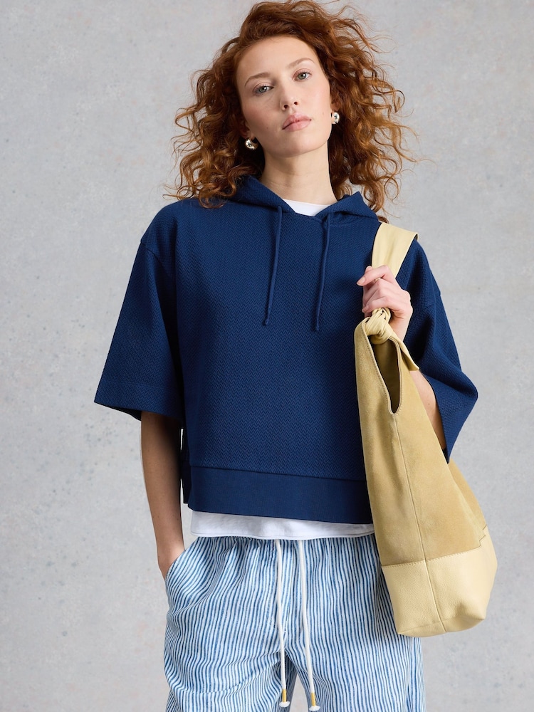 White Stuff Blue Herringbone Hoodie - Image 2 of 6