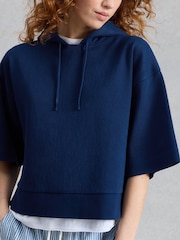 White Stuff Blue Herringbone Hoodie - Image 4 of 6