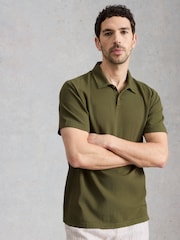 White Stuff Green Anderby Woven Polo Shirt - Image 1 of 6