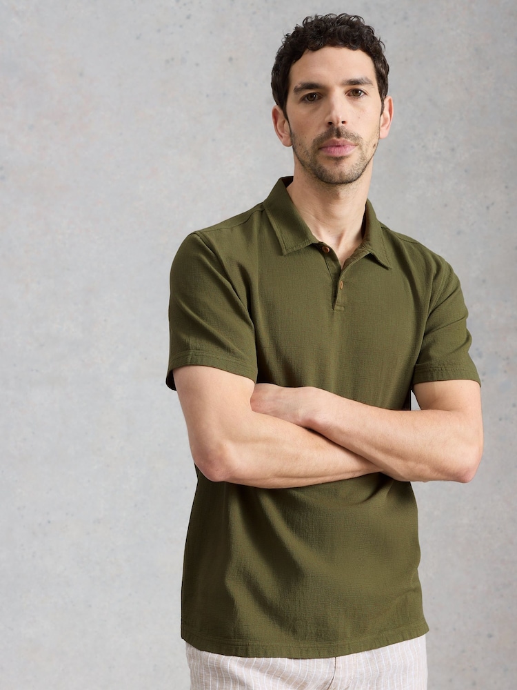 White Stuff Green Anderby Woven Polo Shirt - Image 1 of 6