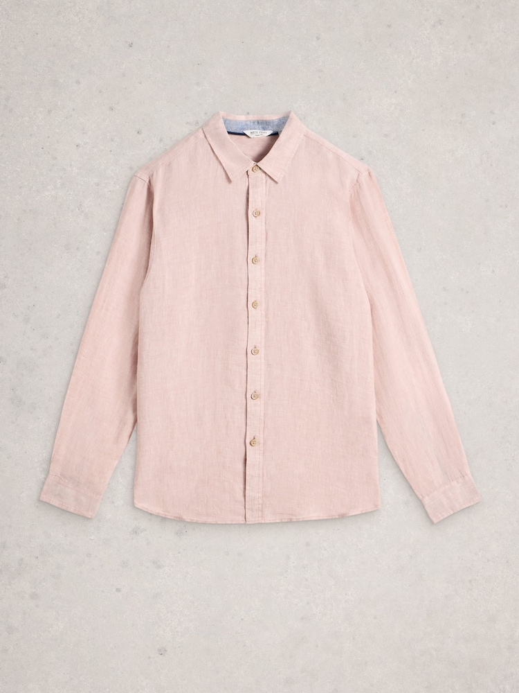 White Stuff Pink Keswick Long Sleeve Linen Shirt - Image 1 of 2