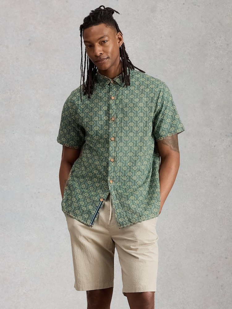White Stuff Green Finsbury Sun Print Shirt - Image 1 of 6