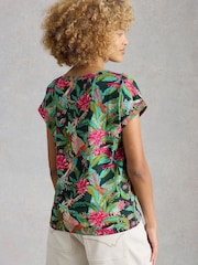 White Stuff Green Multi Nelly Notch Neck T-Shirt - Image 2 of 6