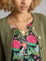 White Stuff Green Multi Nelly Notch Neck T-Shirt - Image 4 of 6