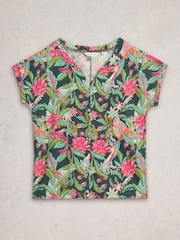 White Stuff Green Multi Nelly Notch Neck T-Shirt - Image 5 of 6