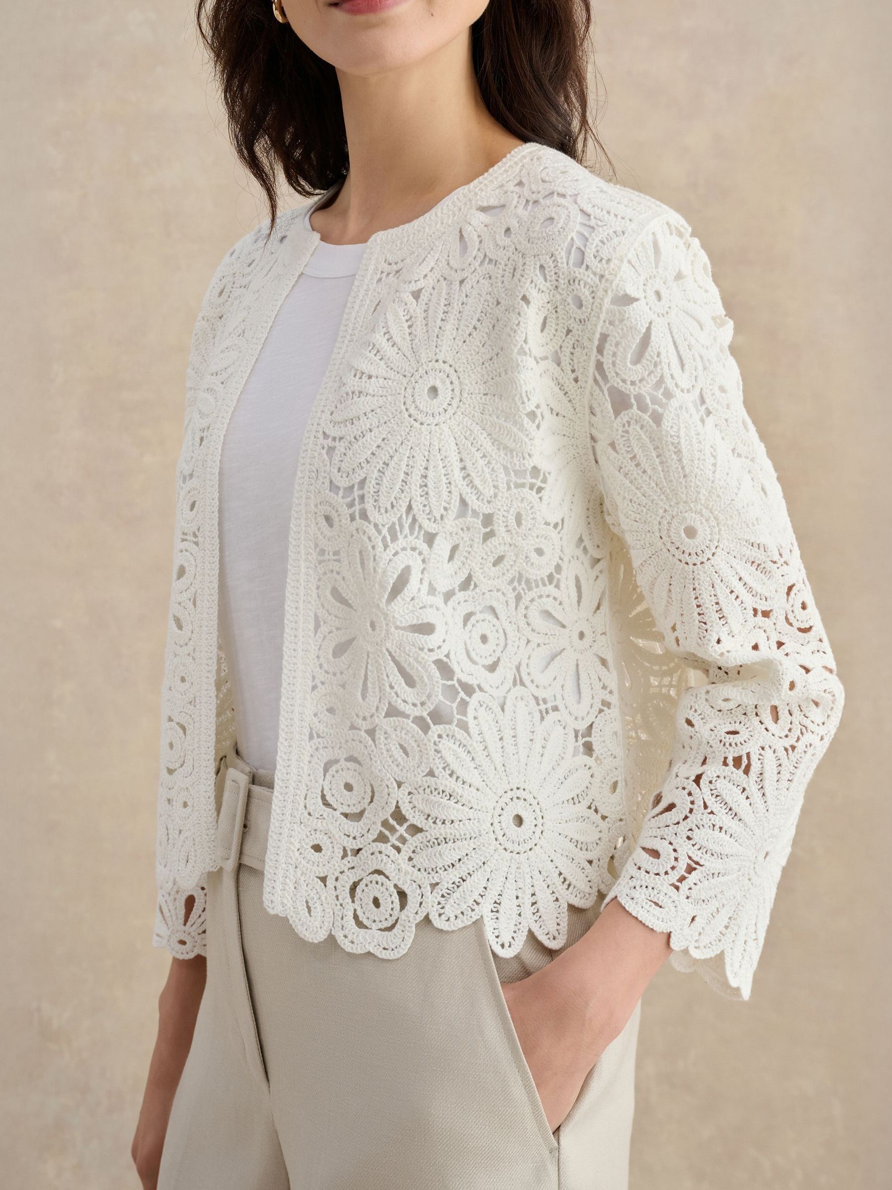 Buy Hobbs Ivory Syon Cotton Crochet Knitted Jacket from Next USA