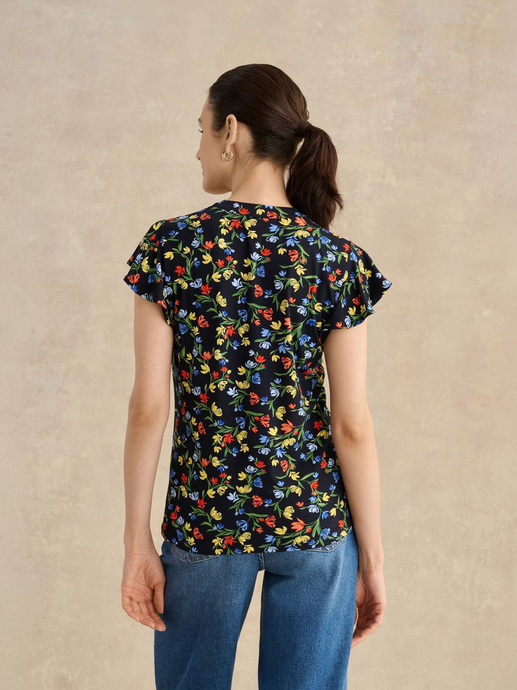 Buy Hobbs Navy Multi Lila Ruffle Sleeve Printed Top from Next USA