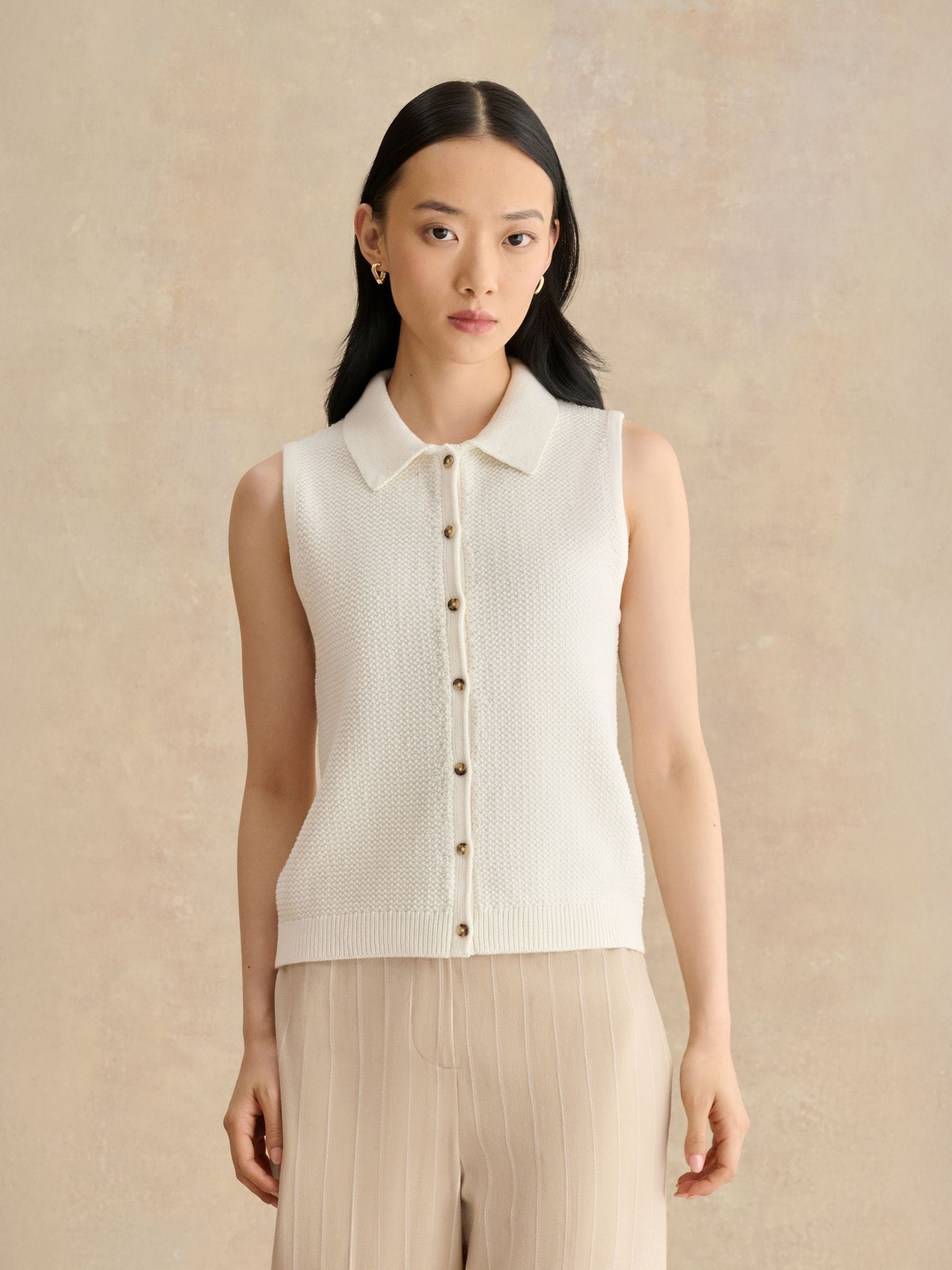 Buy Hobbs Ivory Seaton Cotton Collared Crotchet Tank from Next USA