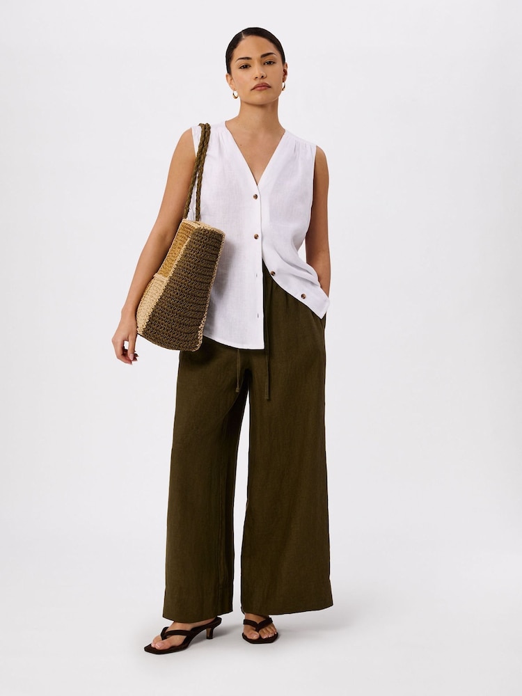 Whistles Green Elasticated Linen Crop Trousers - Image 1 of 4